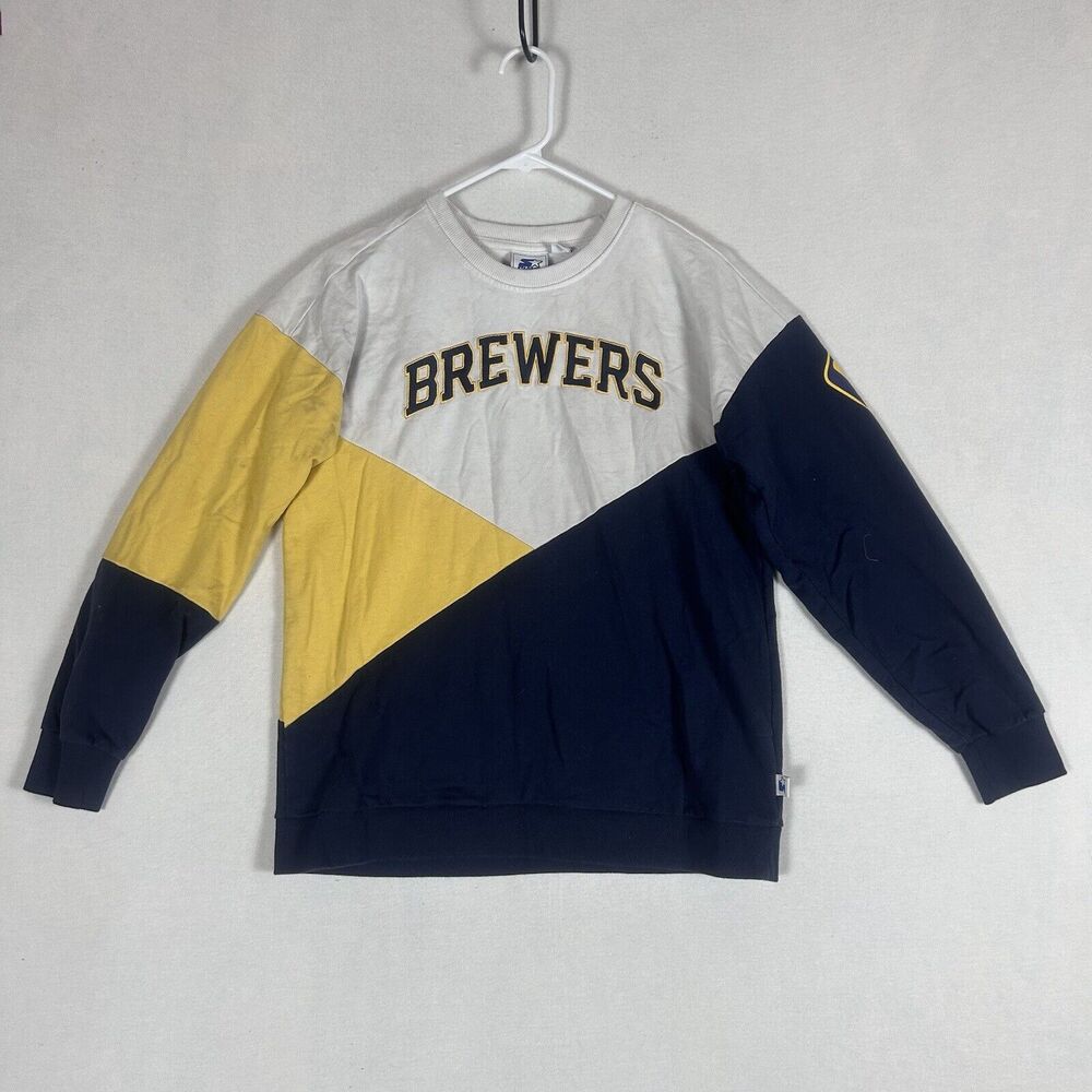 Starter MLB Milwaukee Brewers Colorblock Rugby Crewneck Sweatshirt Mens Medium